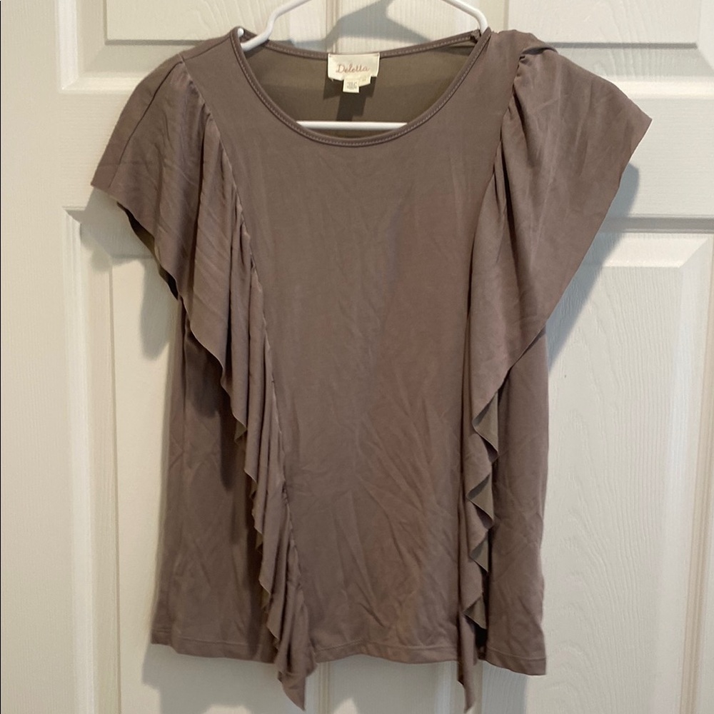 Anthropologie Deletta Gray Flutter Sleeve Asymmetrical Blouse